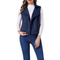 thumbnail image 1 of INSPIRE CHIC Women's Casual Faux Suede Sleeveless Short Biker Vest Jacket S Dark Blue, 1 of 6