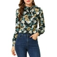 thumbnail image 1 of Allegra K Women's Casual Floral Puffy Long Sleeve Side Bow Tie Neck Tops, 1 of 7