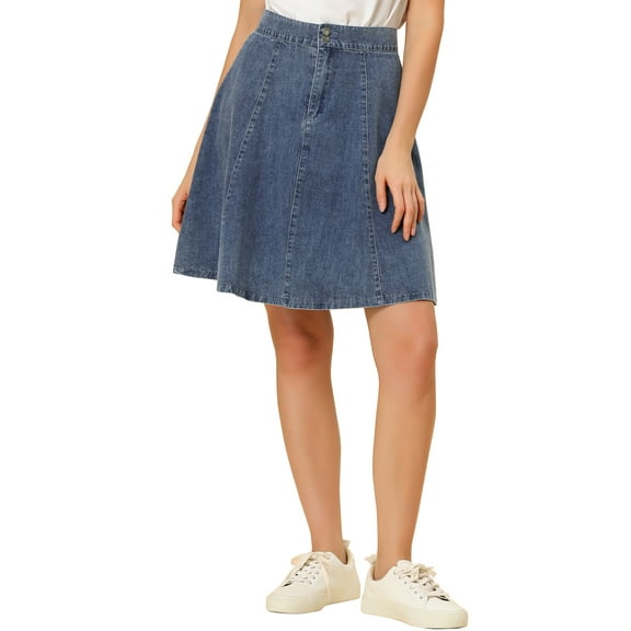 INSPIRE CHIC Women's Skirts High Waisted A-Line Flared Casual Jean Denim Skirt XS Light Blue