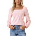 thumbnail image 1 of INSPIRE CHIC Women's Casual Hollow Out Shirt Square Collar Puff Long Sleeve Pullover Tops, 1 of 5