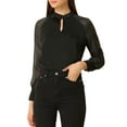 thumbnail image 1 of INSPIRE CHIC Women's Casual Keyhole Neck Sheer Long Sleeve Blouse, 1 of 6