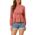 thumbnail image 1 of INSPIRE CHIC Women's Casual Long Sleeve Ruffle Neck Floral Mock Collar Peplum Top XS Red, 1 of 7