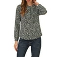 thumbnail image 1 of INSPIRE CHIC Women's Casual Pleated Front Half Placket Long Sleeve Floral Blouse Shirts M Black, 1 of 7