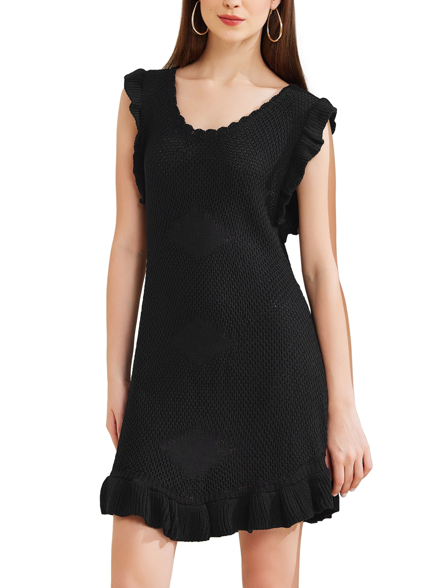 INSPIRE CHIC Women's Casual Round Neck Midi Ruffled Knit Dresses M ...