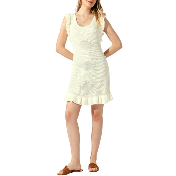 Allegra K Women's Casual Round Neck Midi Ruffled Knit Dresses