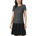 thumbnail image 1 of INSPIRE CHIC Women's Casual Round Neck Pearl Decoration Short Sleeve Tweed Top, 1 of 5