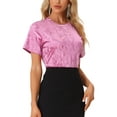 thumbnail image 1 of INSPIRE CHIC Women's Casual Round Neck Short Sleeve Velvet Top S Hot Pink, 1 of 6