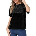 thumbnail image 1 of Allegra K Women's Casual Round Neck Short Sleeve Velvet Top XS Black, 1 of 6