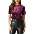 thumbnail image 1 of INSPIRE CHIC Women's Casual Round Neck Short Sleeve Velvet Top XS Burgundy, 1 of 7