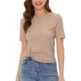 thumbnail image 1 of INSPIRE CHIC Women's Casual Round Neck Summer Crop Short Sleeve Twist Knot T-Shirt M Khaki, 1 of 6