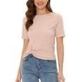 thumbnail image 1 of INSPIRE CHIC Women's Casual Round Neck Summer Crop Short Sleeve Twist Knot T-Shirt S Pink, 1 of 6