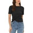 thumbnail image 1 of INSPIRE CHIC Women's Casual Round Neck Summer Crop Short Sleeve Twist Knot T-Shirt XS Black, 1 of 6