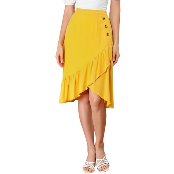 INSPIRE CHIC Women's Casual Ruffle Hem Asymmetrical High Elastic Waist Wrap Skirt