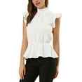 thumbnail image 1 of Allegra K Women's Casual Ruffle Sleeve Pleated Frill Collar Peplum Blouse Tops, 1 of 6