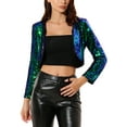 thumbnail image 1 of INSPIRE CHIC Women's Casual Long Sleeves Collarless Sequin Open Front Bolero Crop Shrug Jacket XL Green, 1 of 7