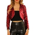 thumbnail image 1 of INSPIRE CHIC Women's Casual Long Sleeves Collarless Sequin Open Front Bolero Crop Shrug Jacket M Red, 1 of 7