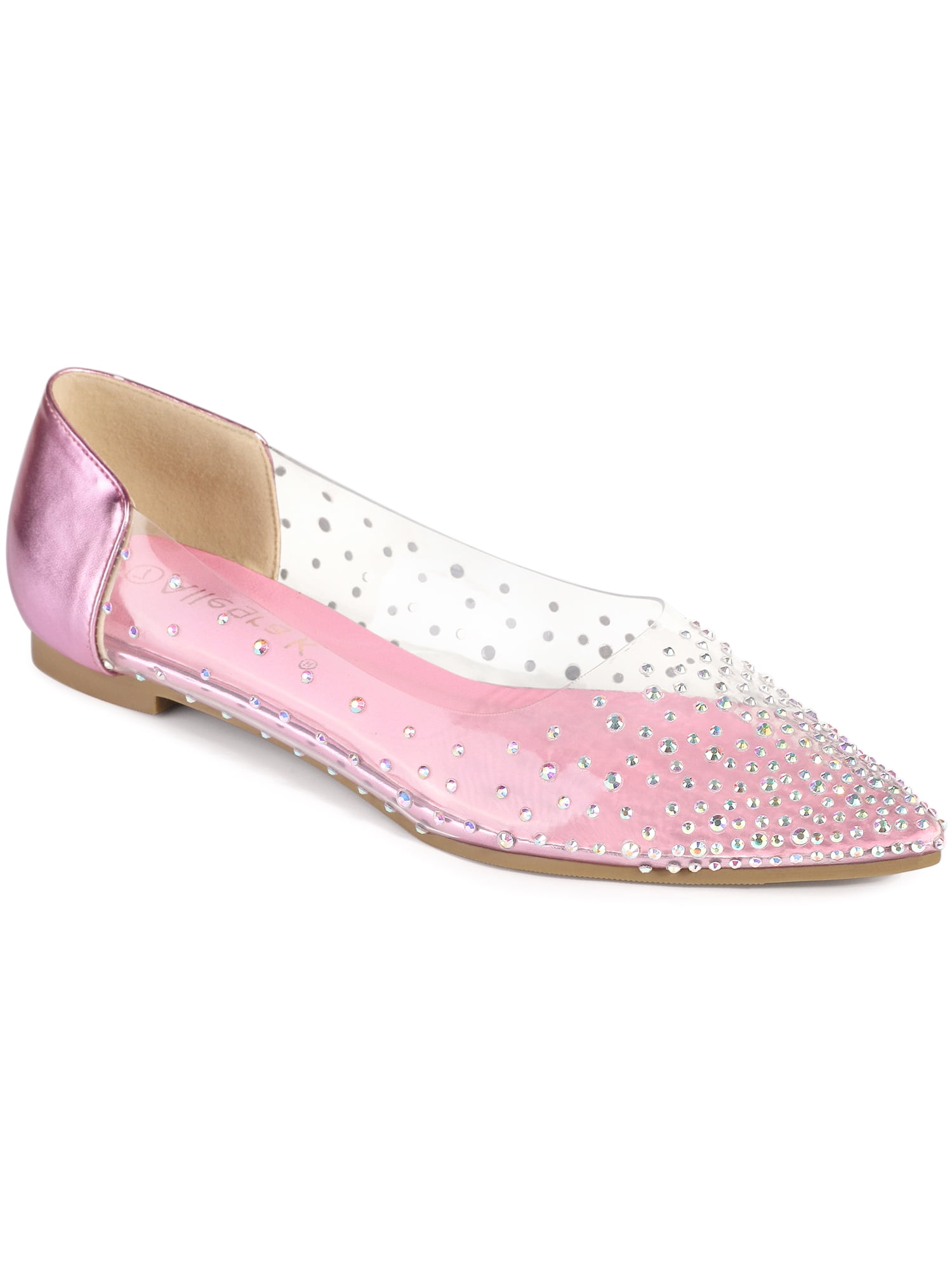 BLISSFUL STEP Women's Casual Shoes Pointy Toe Clear Rhinestone