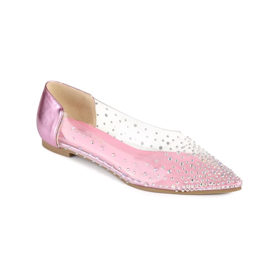 BLISSFUL STEP Women's Shoes Rhinestone Clear Pointed Toe Slip On Ballet Flats Pink 9