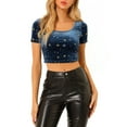 thumbnail image 1 of INSPIRE CHIC Women's Casual Short Sleeve Cute Scoop Neck Velvet Fitted Crop Top M Blue, 1 of 7