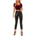 thumbnail image 1 of INSPIRE CHIC Women's Casual Short Sleeve Cute Scoop Neck Velvet Fitted Crop Top M Wine Red, 1 of 7