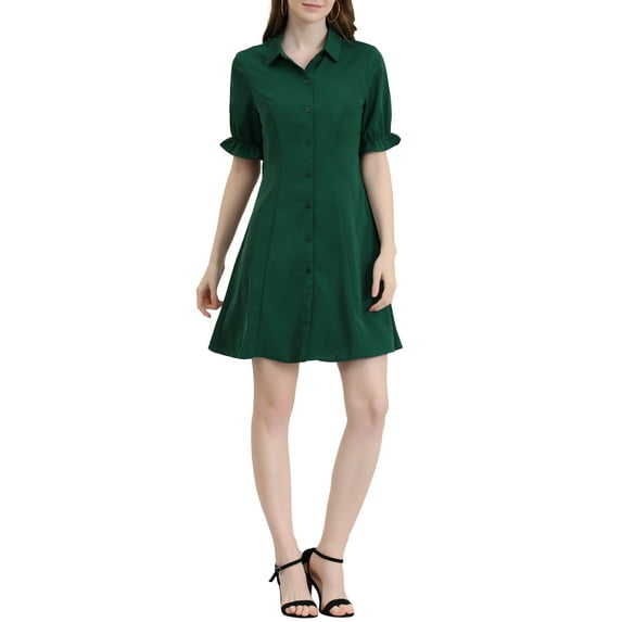 INSPIRE CHIC Women's Casual Short Sleeve Solid Color Button Down Shirt Dress