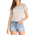 thumbnail image 1 of Allegra K Women's Casual Short Sleeve Summer Square Neck Floral Tops, 1 of 6