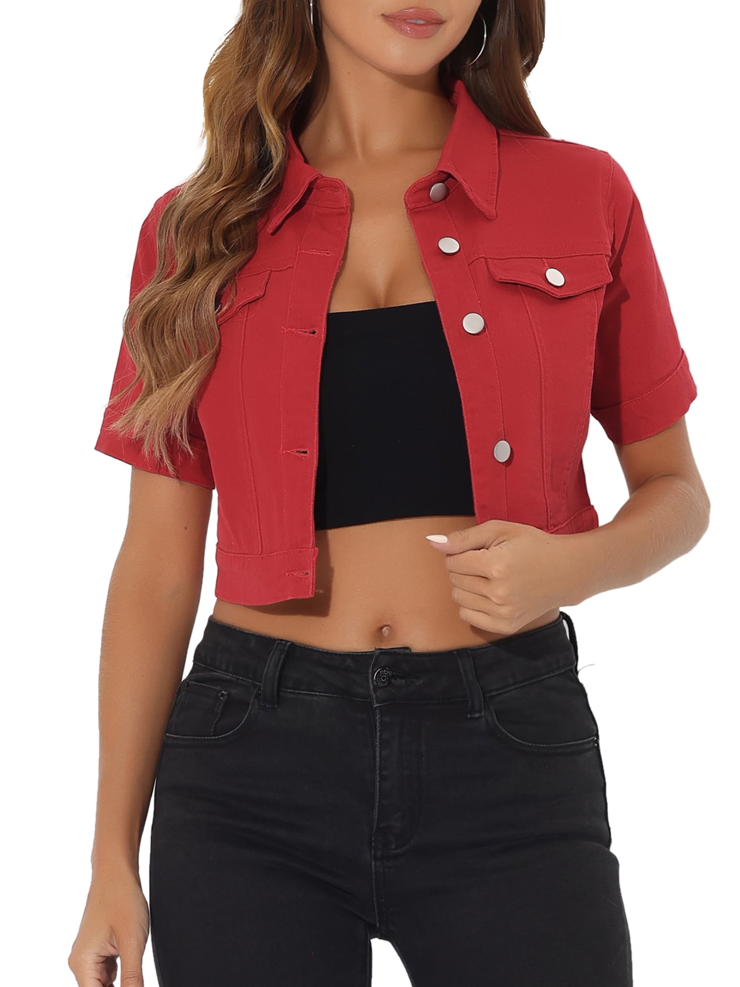 INSPIRE CHIC Women's Jean Jacket Casual Short Sleeves Button
