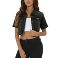 thumbnail image 1 of INSPIRE CHIC Women's Cropped Denim Jacket Short Sleeve Button Front Jean Jacket S Black, 1 of 7
