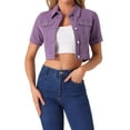 thumbnail image 1 of INSPIRE CHIC Women's Cropped Denim Jacket Short Sleeve Button Front Jean Jacket XL Purple, 1 of 7