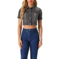 thumbnail image 1 of INSPIRE CHIC Women's Cropped Denim Jacket Short Sleeve Button Front Jean Jacket XS Dark Grey, 1 of 6