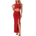 thumbnail image 1 of INSPIRE CHIC Women's Casual Skirt Set 2 Pieces Outfit Beach SleevelessTank Top Tie Front Split Skirt Sets, 1 of 4