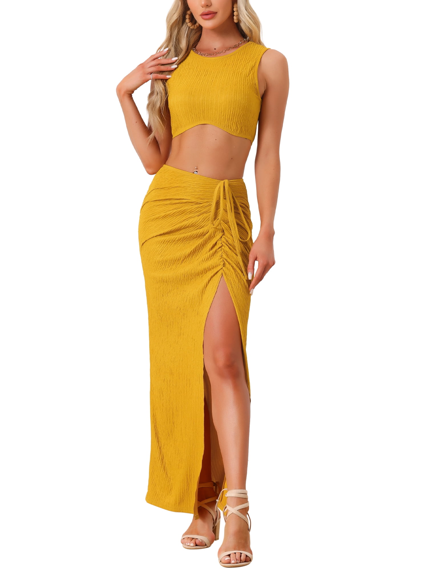 Allegra K Women's Casual Skirt Set 2 Pieces Outfit Beach SleevelessTank