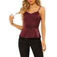 thumbnail image 1 of INSPIRE CHIC Women's Casual Spaghetti Strap V Neck Peplum Sleeveless Top XS Burgundy, 1 of 7