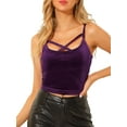 thumbnail image 1 of INSPIRE CHIC Women's Casual Spaghetti Strap Velvet Crop Cami Tops S Purple, 1 of 6
