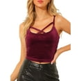 thumbnail image 1 of INSPIRE CHIC Women's Casual Spaghetti Strap Velvet Crop Cami Tops XL Wine Red, 1 of 6
