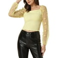 thumbnail image 1 of INSPIRE CHIC Women's Casual Square Neck Star Print Mesh Sheer Long Sleeve Textured Crop Top, 1 of 5