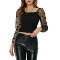 thumbnail image 1 of INSPIRE CHIC Women's Casual Square Neck Star Print Mesh Sheer Long Sleeve Textured Crop Top, 1 of 5