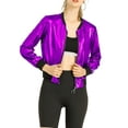 thumbnail image 1 of INSPIRE CHIC Women's Casual Stand Collar Metallic Zip Crop Length Bomber Jacket 2XL Dark Purple, 1 of 8