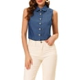 thumbnail image 1 of Allegra K Women's Casual Tank Top Sleeveless Peter Pan Collar Chambray Shirt S Dark Blue, 1 of 7