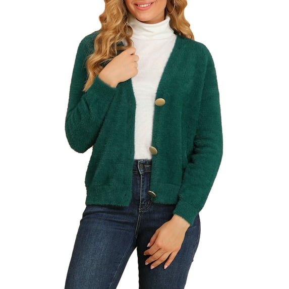 INSPIRE CHIC Women's Casual V Neck Long Sleeve Button Down Cardigan Sweater Green M