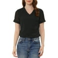 thumbnail image 1 of INSPIRE CHIC Women's Casual V Neck Short Sleeve Semi Sheer Swiss Dots Blouse Top L Black, 1 of 5