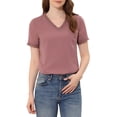 thumbnail image 1 of INSPIRE CHIC Women's Casual V Neck Short Sleeve Semi Sheer Swiss Dots Blouse Top L Muted Berry, 1 of 5