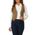 thumbnail image 1 of INSPIRE CHIC Women's Denim Vest V Neck Button Down Casual Jean Waistcoat Sleeveless Jakcet XL Brown, 1 of 6