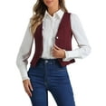 thumbnail image 1 of INSPIRE CHIC Women's Denim Vest V Neck Button Down Casual Jean Waistcoat Sleeveless Jakcet L Wine Red, 1 of 6