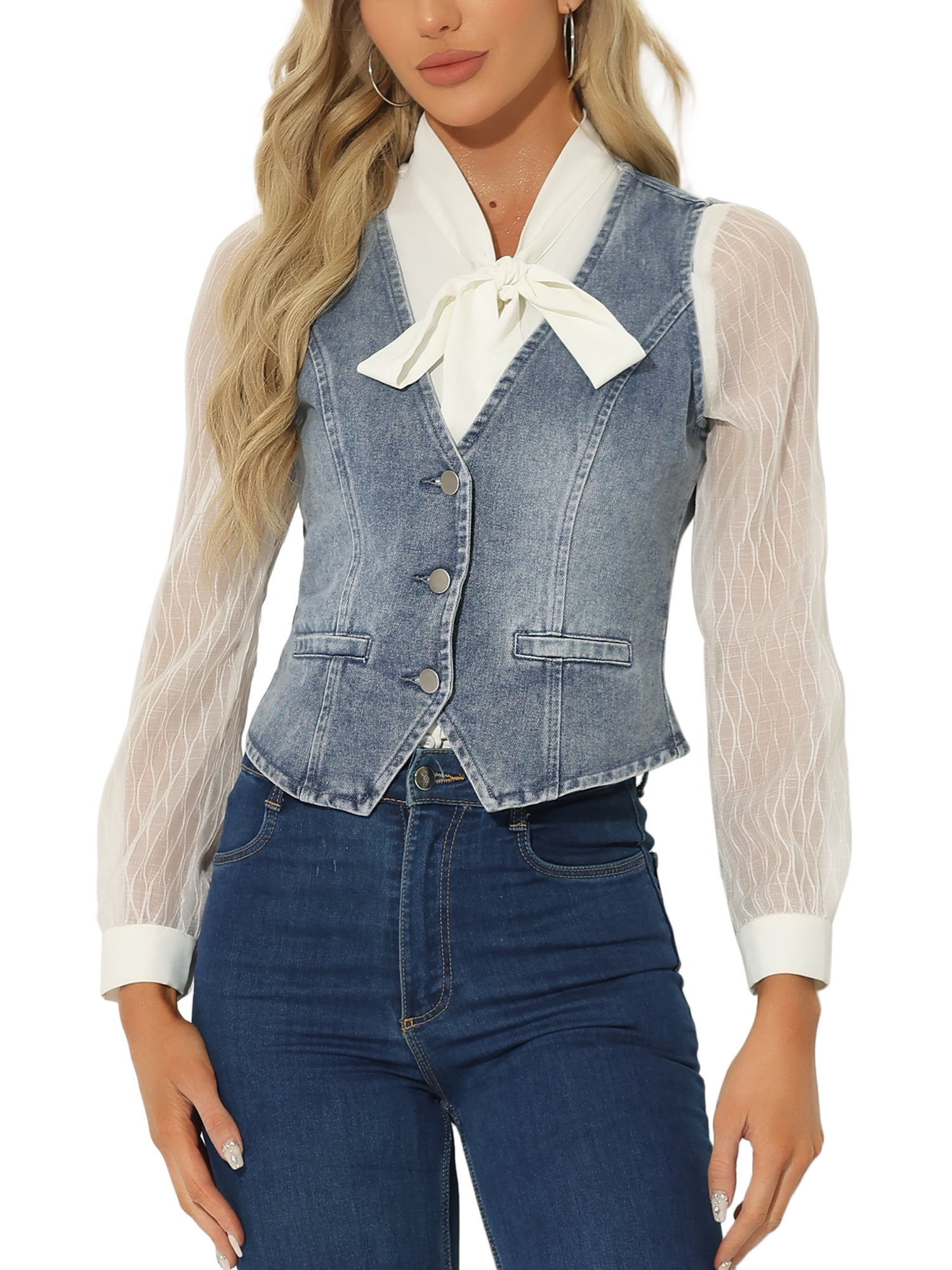 V-Neck Button Down Denim Vest