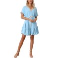 thumbnail image 1 of INSPIRE CHIC Women's Casual V-Neck Splicing Lace Short Sleeve Tied Waist Dress Summer XS Light Blue, 1 of 6