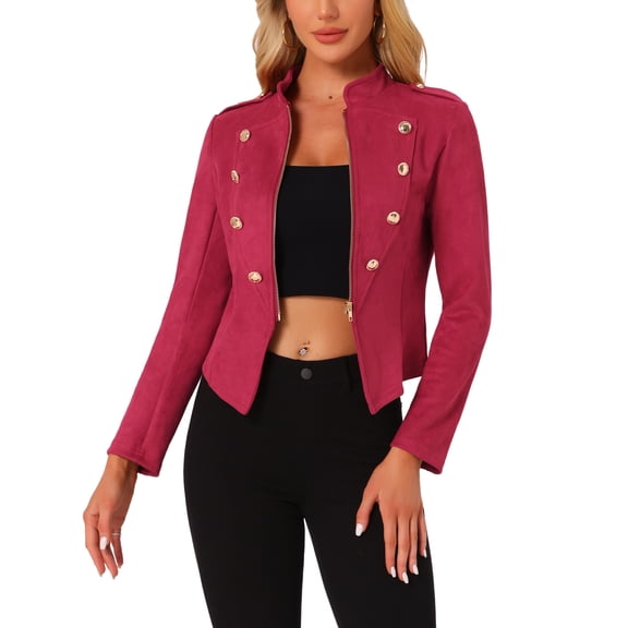 INSPIRE CHIC Women's Casual Vintage Button Decor Crop Steampunk Jacket XL Red