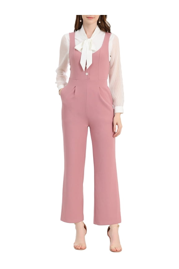 Women's Casual Wide Leg Rompers Pockets Knit Overalls Jumpsuit XL Pink