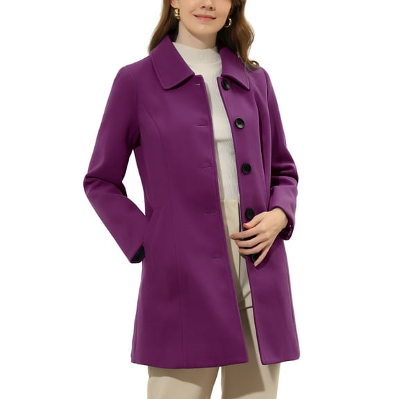 INSPIRE CHIC Women's Coat Single Breasted Long Sleeve Tunic-length Winter Outwear with Pockets S Purple