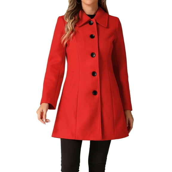 INSPIRE CHIC Women's Coat Single Breasted Long Sleeve Tunic-length Winter Outwear with Pockets L Red